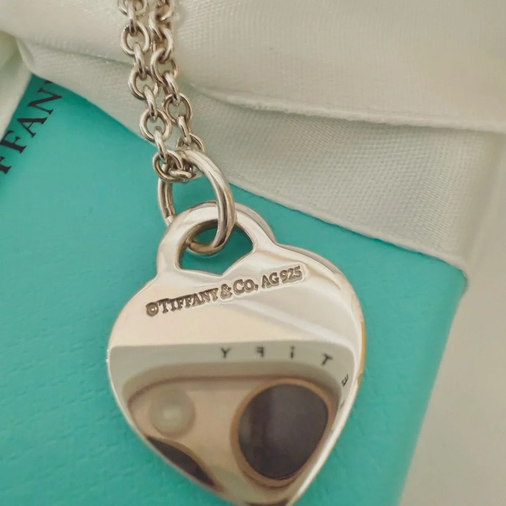 Tiffany&Co. Blue Splash Enamel Heart Pendent Necklace 16 in Thick Chain Silver - Picture 3 of 7